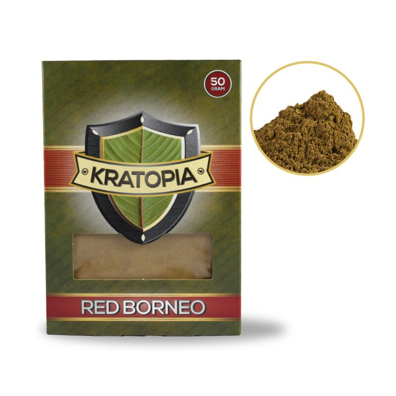 red-borneo-kratom-50-gram Verpakking van Red Borneo kratom poeder