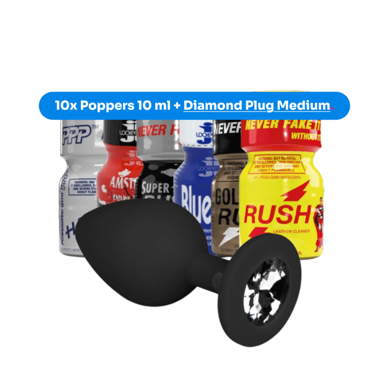 10x Poppers 10 ml + Diamond Plug Medium. Poppers bundel aanbieding
